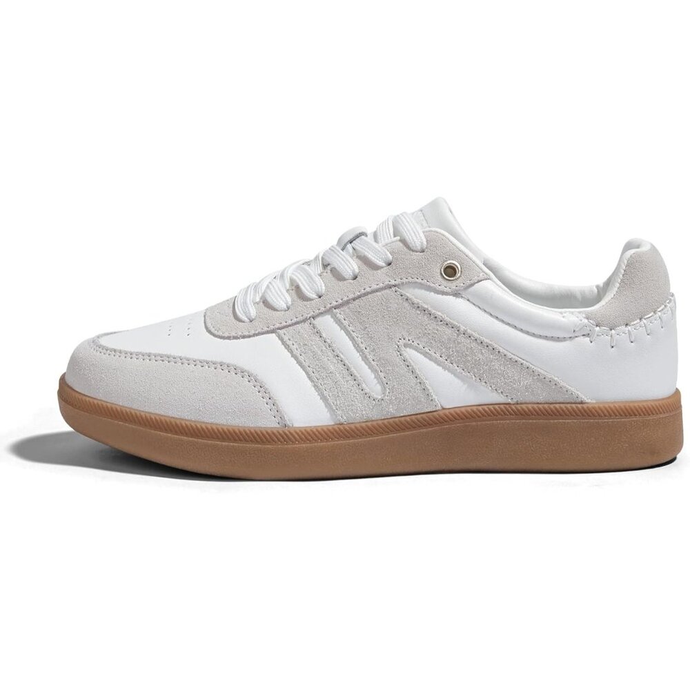 Women's White&Grey Classic Retro Gum Sole Fashion Fabric Sneakers Shoes